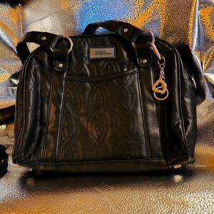 new BELLA RUSSO Purse SATCHEL shoulder HAND bag BLACK silver ORGANIZER quilted